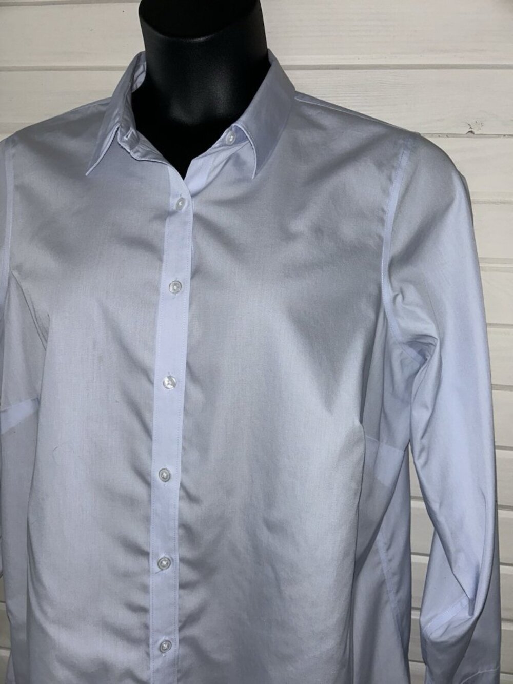 Lands End Sz 18W PLUS Light Blue No-Iron Supima Tunic Shirt Button L/S EUC